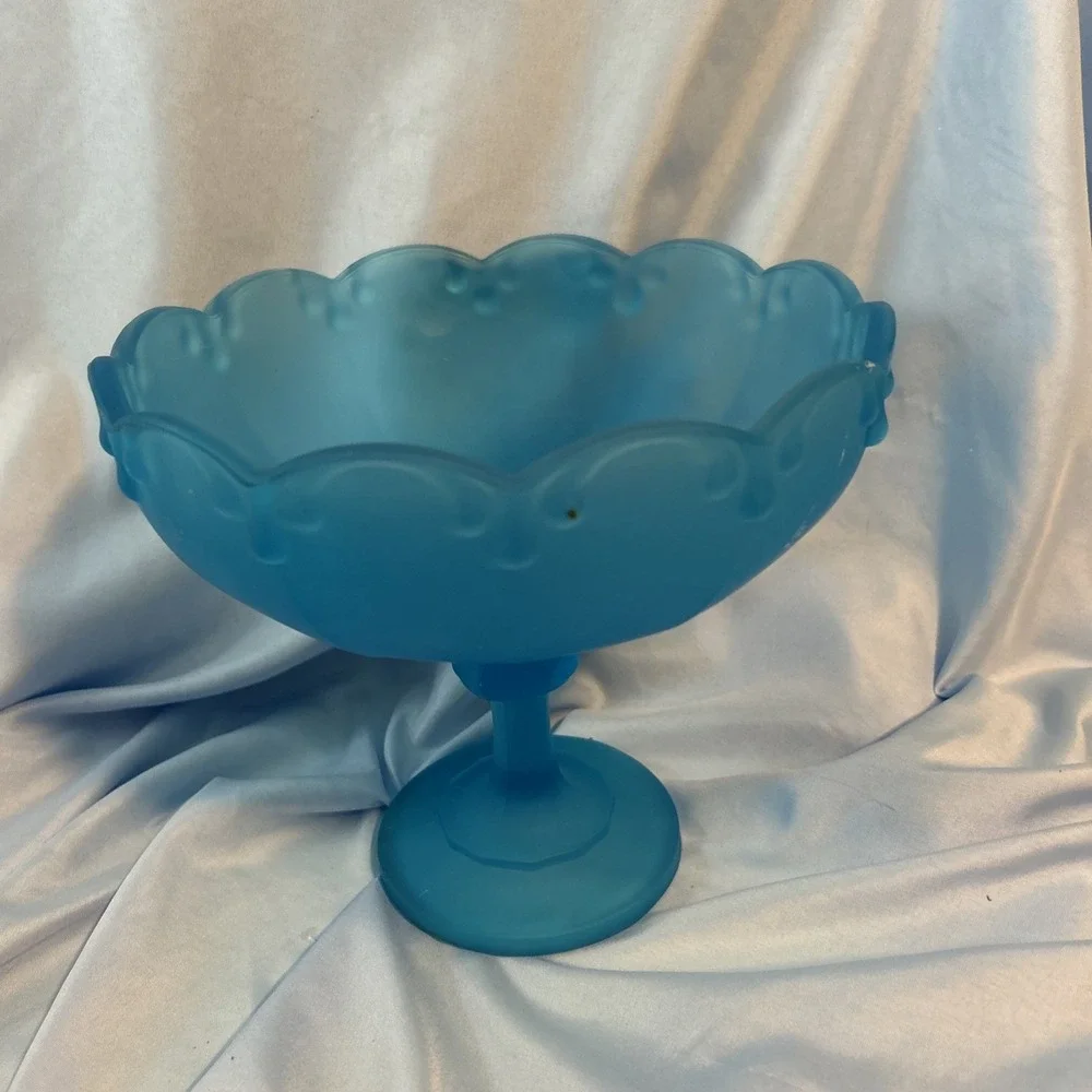 vintage indiana glass satin blue compote Bowl